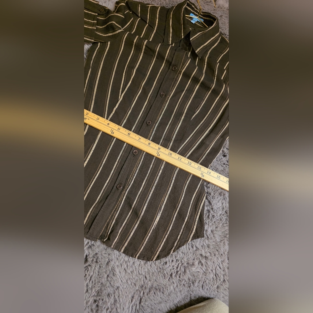Escada Brown and Cream Striped Button Down Short Sleeve Y2k 90s See Measurements - Picture 10 of 15
